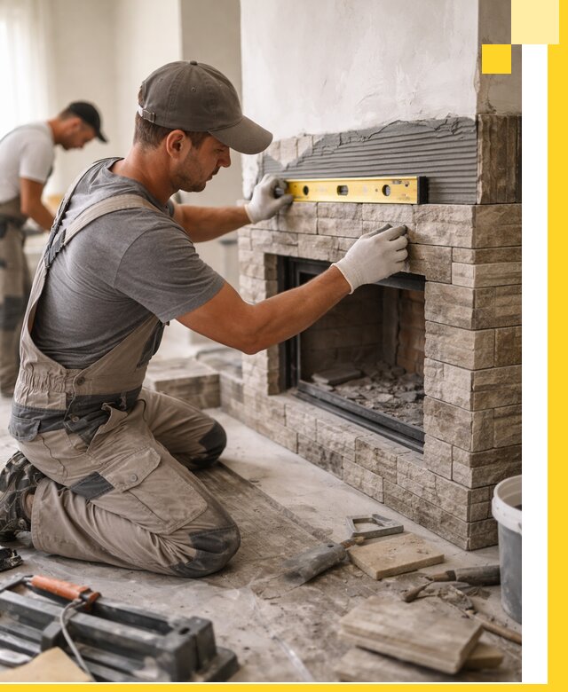 Облицовка каминов в Лянторе, монтаж и отделка натуральным камнем