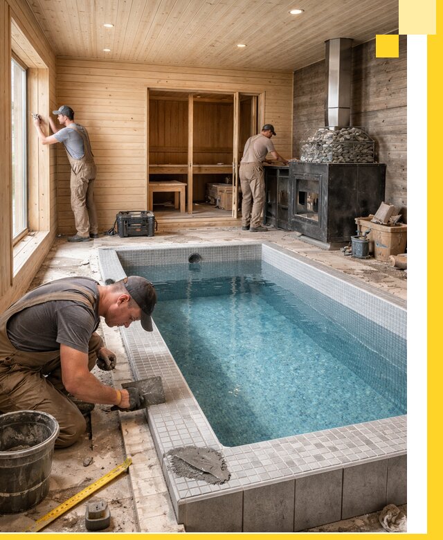 Проект бани с бассейном и сауной в Лянторе под ключ