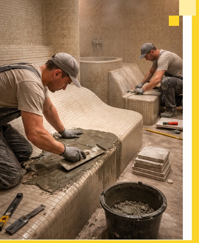 Лежаки для хамама под ключ в Лянторе, проект и монтаж