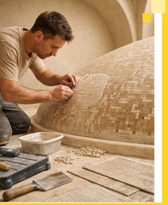 Профессиональная укладка мозаики для хамама под ключ в Лянторе